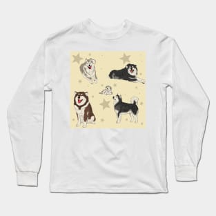 Alaskan Malamute Pattern Cream Long Sleeve T-Shirt